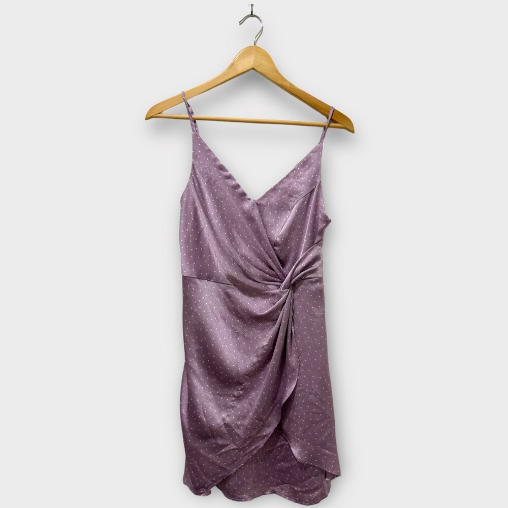Lulu's Lavender Polka Dot Satin Knotted Front Mini Dress - Sm